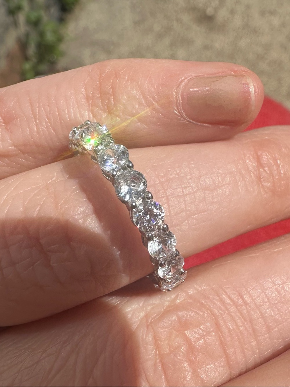New moissanite lab diamond eternity band ring sz 7.5 7